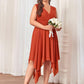 Plus Size Double V Neck Ruched-Waist Midi Chiffon Bridesmaid Dress