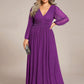 Plus Size Dazzling Empire Waist See-Through Long Sleeves A-Line Evening Dress