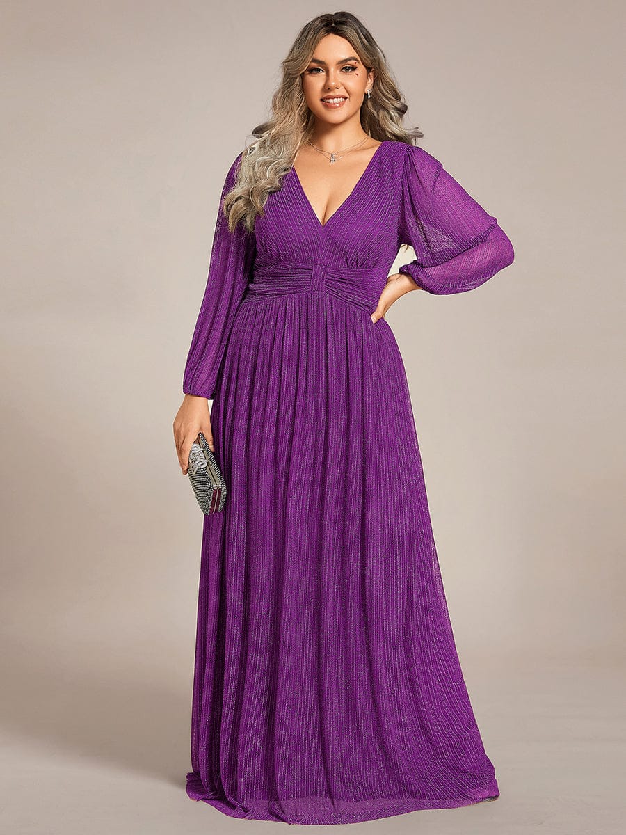 Plus Size Dazzling Empire Waist See-Through Long Sleeves A-Line Evening Dress