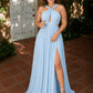 Plus Size Halter Bridesmaid Dress with Pleated Chiffon A-Line Skirt - Open Back and Side Slit