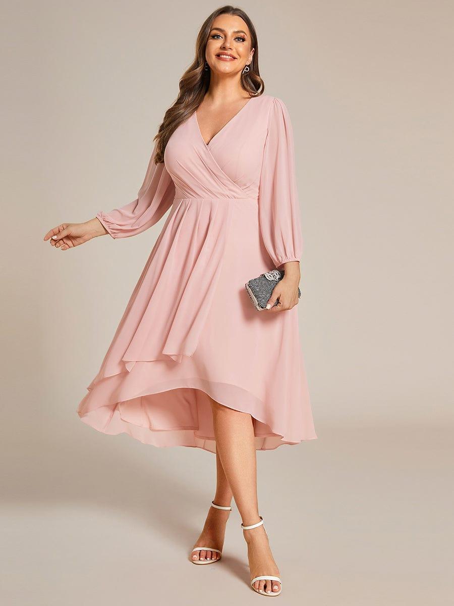 Plus Size Chiffon A-Line 3/4 Sleeves Asymmetrical Hem Wedding Guest Dress