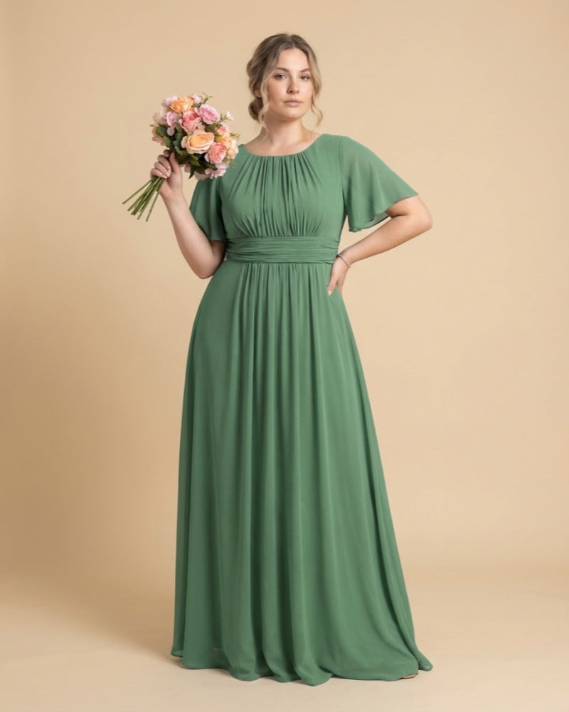 Petaline Elegant Plus Size Bridesmaid Dress with Pleated A-Line Silhouette N0323