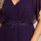 Plus Size V-Neck Chiffon Bat-Wing Sleeve A-Line Waist Applique Formal Dress