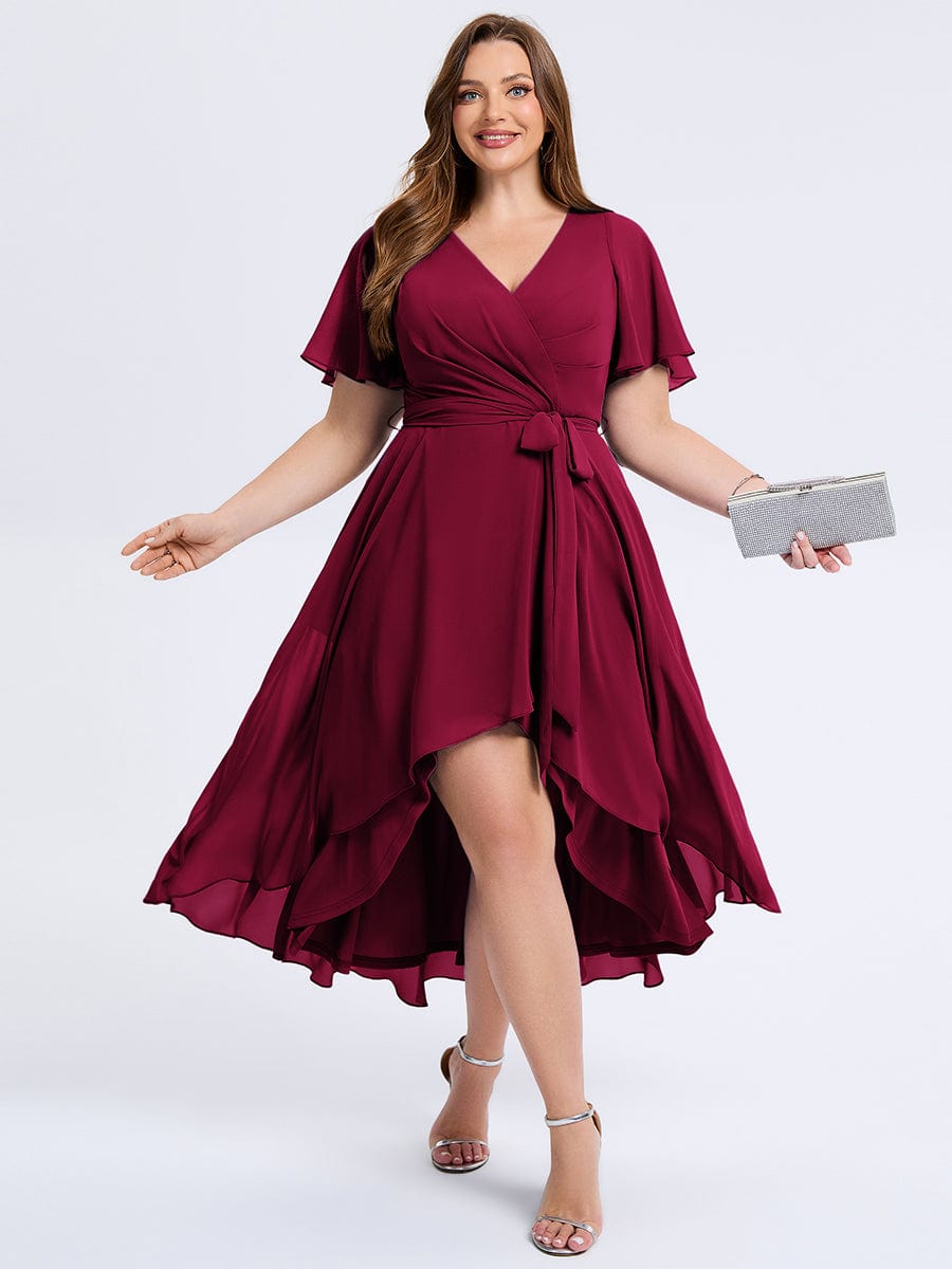 Plus Size Tie Knot Chiffon Wedding Guest Dress
