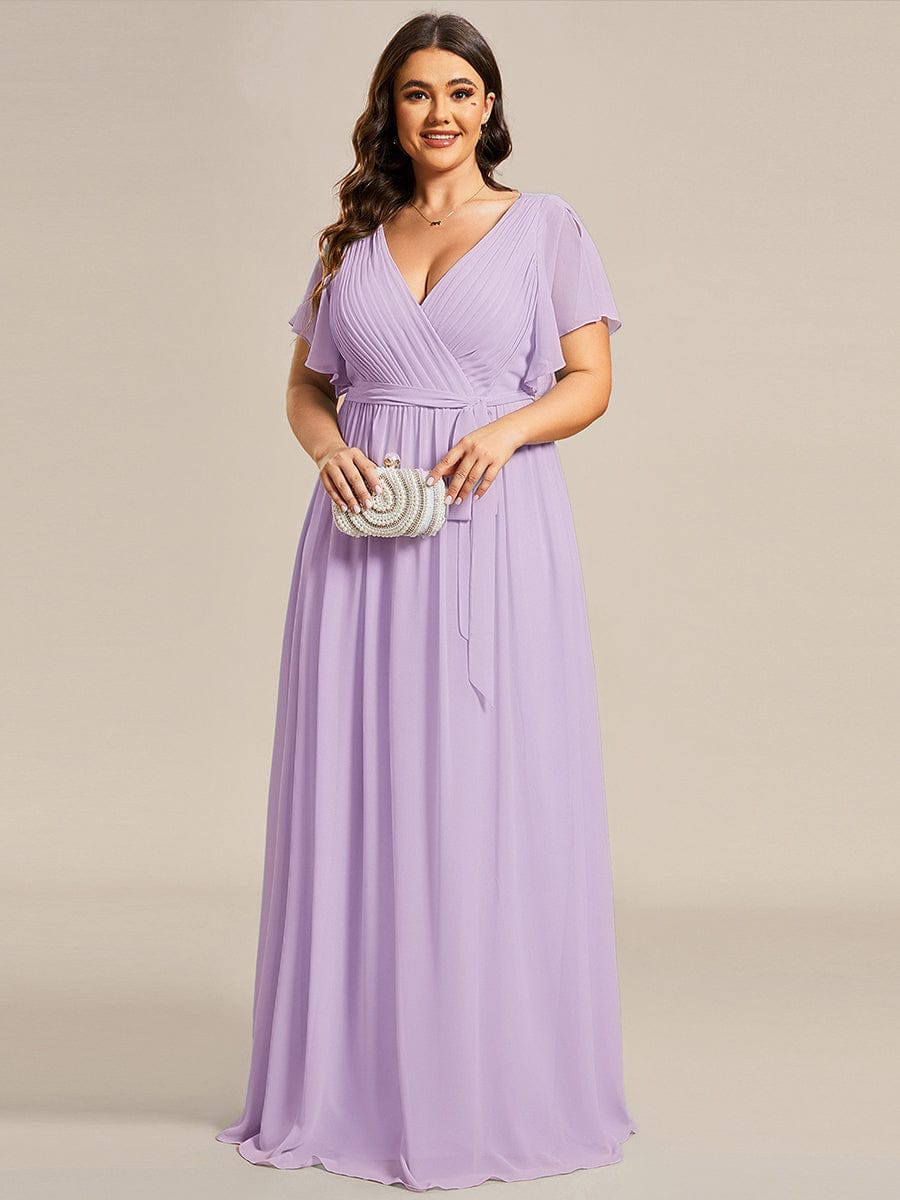 Plus Size Pleated Tie-Waist Chiffon Bridesmaid Dress