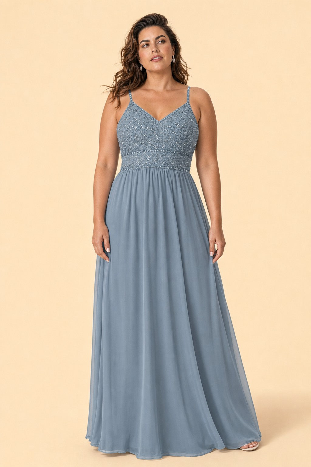 Plus Size Bridesmaid Evening Gown with Sequins Lace and Elegant Open Back A-Line Dress Maxi