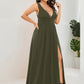 Plus Size Sleeveless V-Neck Empire Waist High Slit Floor-Length Evening Dress
