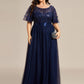 Plus Size Women's Embroidery Evening Dresses with Short Sleeve