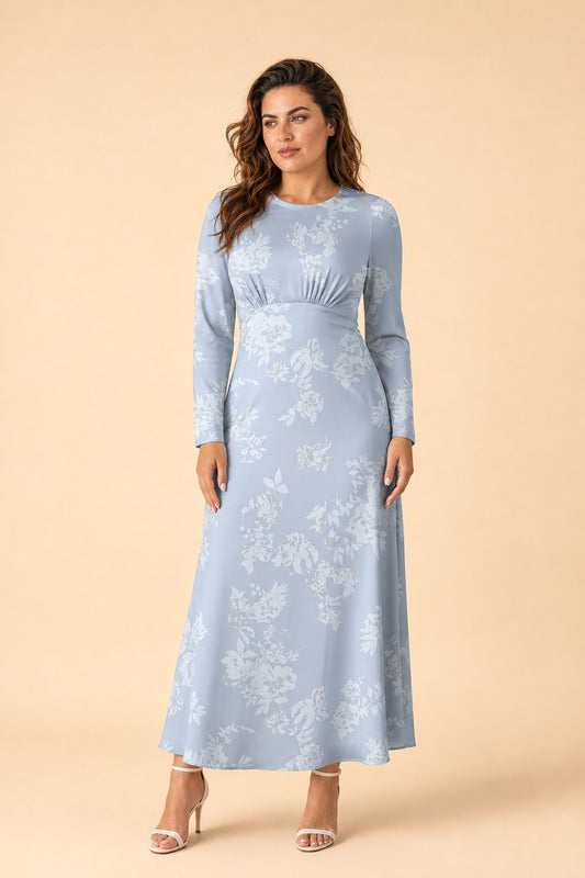 Floral Satin Charmeuse Plus Size Bridesmaid Dress with Elegant Peony Print Bridesmaid Gown Style