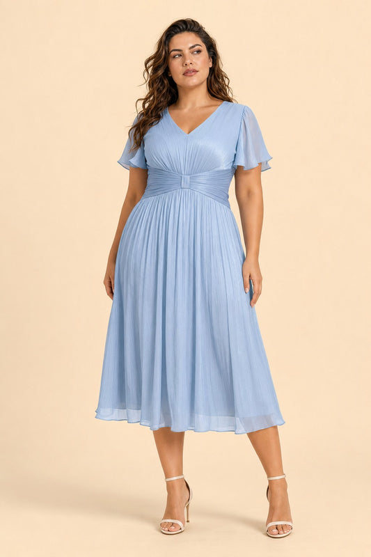 Plus Size Ruched V-Neck A-Line Bridesmaid Dress for Elegant Wedding Guest Look Formal Occasion Wear