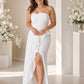 Romantic Plus Size Wedding Guest Dress with Ruched Slit Ruffle Hem