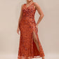 Plus Size Knotted Sequin Formal Evening Dress