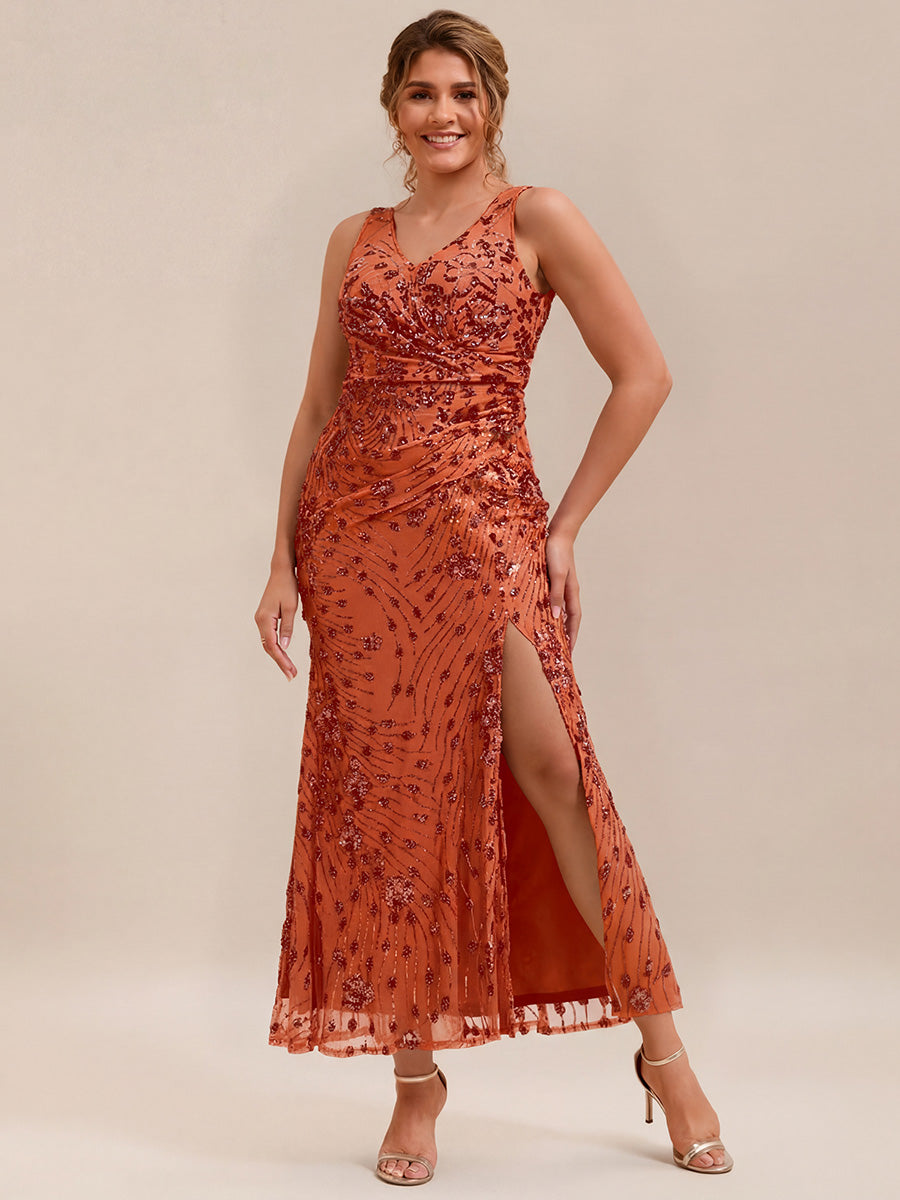 Plus Size Knotted Sequin Formal Evening Dress
