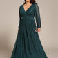 Plus Size Dazzling Empire Waist See-Through Long Sleeves A-Line Evening Dress