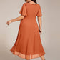 Plus Size Chiffon Short Sleeves Pleated V-Neck A-Line Midi Wedding Guest Dress