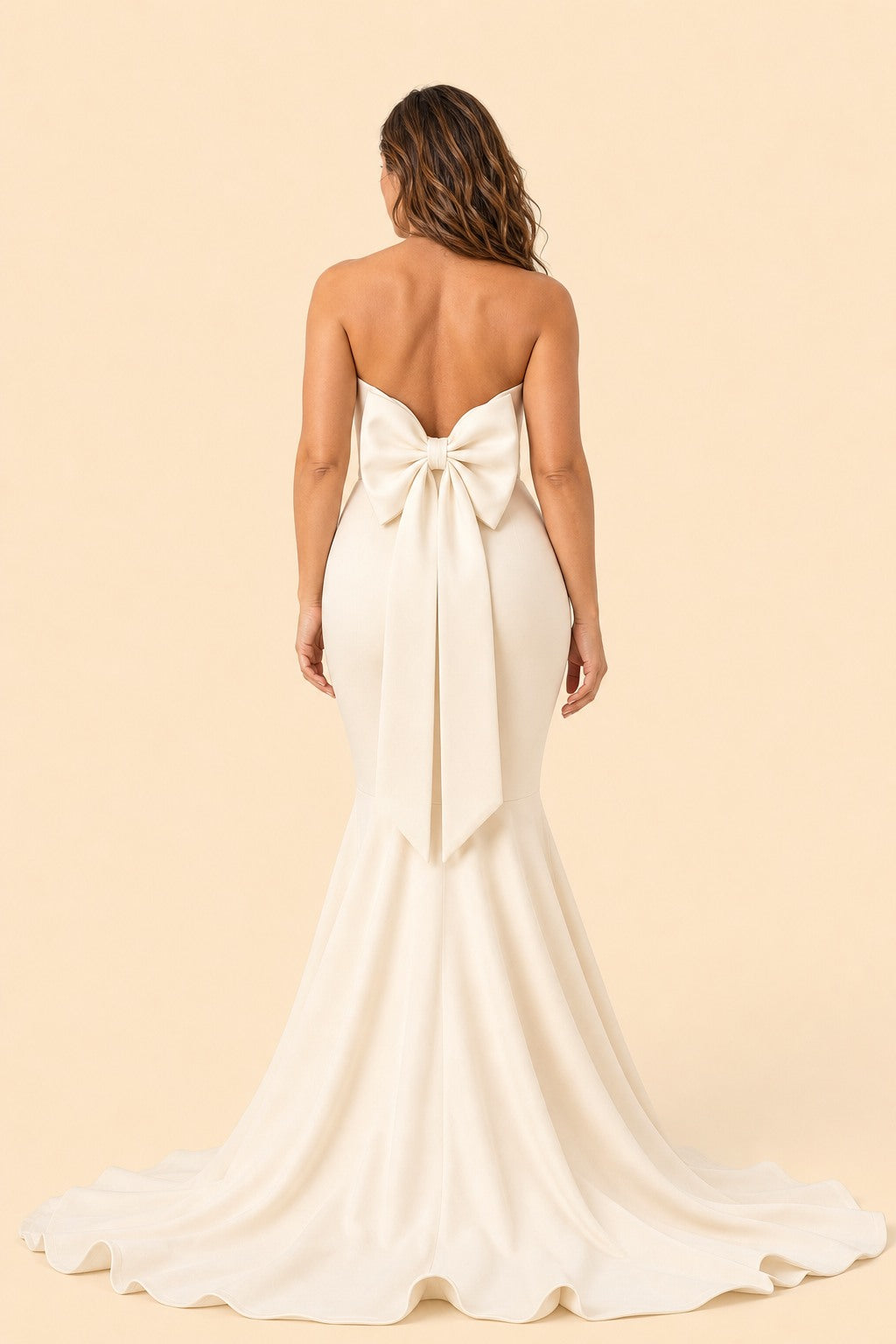 Plus Size Strapless Bridesmaid Dress with Bow Back and Chapel Train
