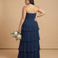 Chantarae Plus Size Off The Shoulder Mesh Bridesmaid Dress Leg Slit Curvy Friendly Sheath Gown For Wedding Party -N0370