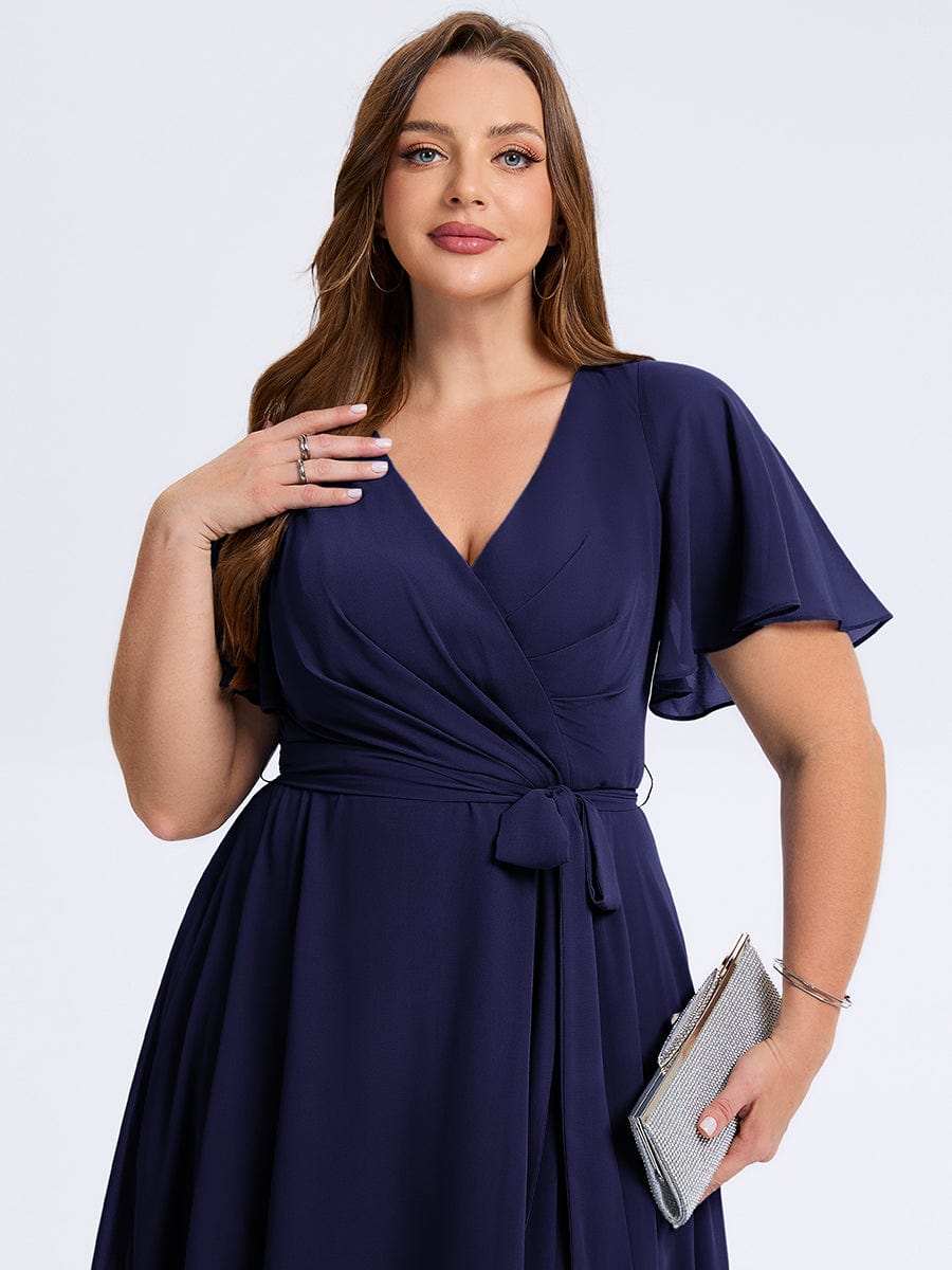 Plus Size Tie Knot Chiffon Wedding Guest Dress