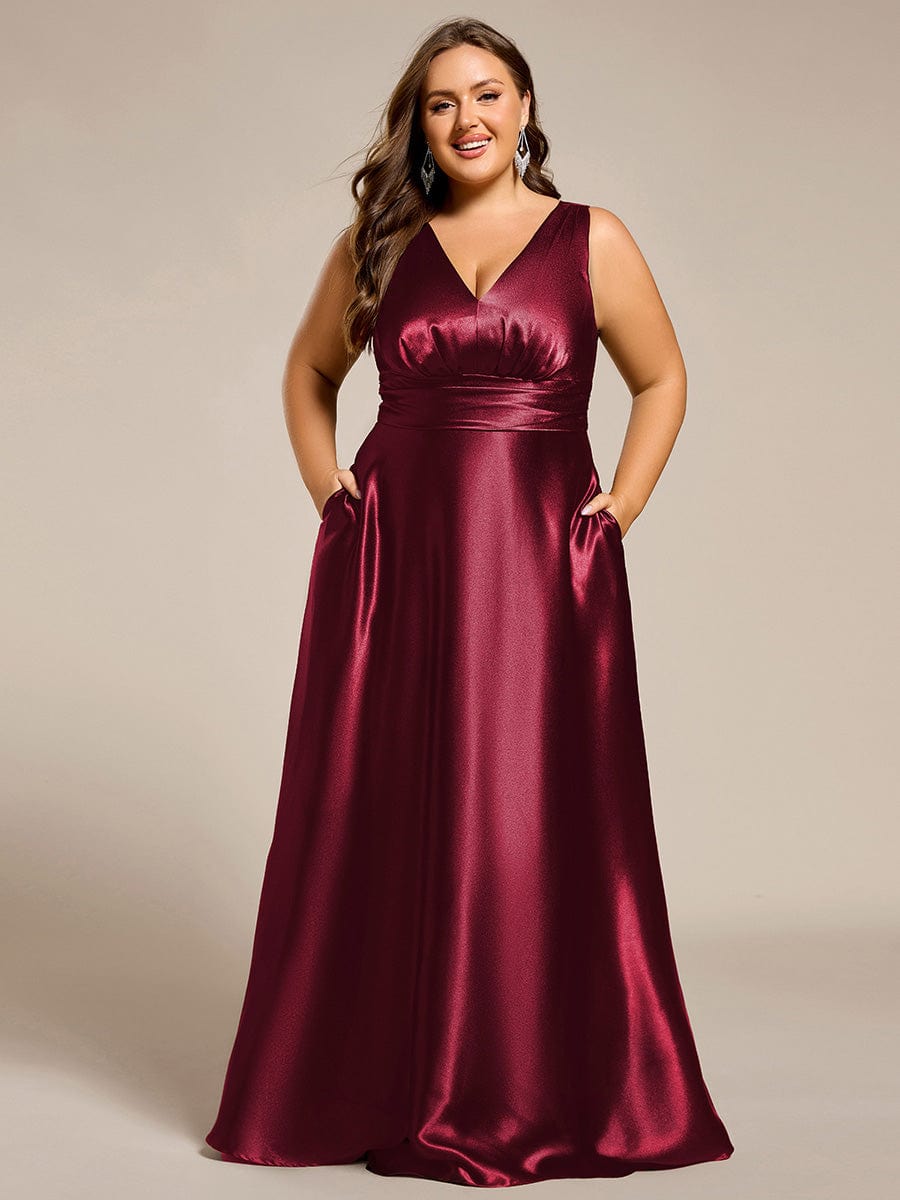 Plus Size Satin Maxi Formal Dress with Pockets
