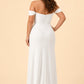 Plus Size Off Shoulder Chiffon Bridesmaid Dress with Pleated Details and Elegant Leg Slit