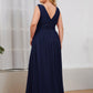 Plus Size Sleeveless V-Neck Chiffon Semi Bridesmaid Dress