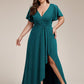 Plus Size Glitter Ruffled High-Low Front Slit Evening Dress