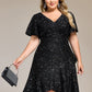 Plus Size Sequin Ruffle Sleeve Formal Dress
