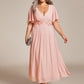Plus Size Elegant Short Sleeves V-Neck Floral Applique Wedding Guest Dress