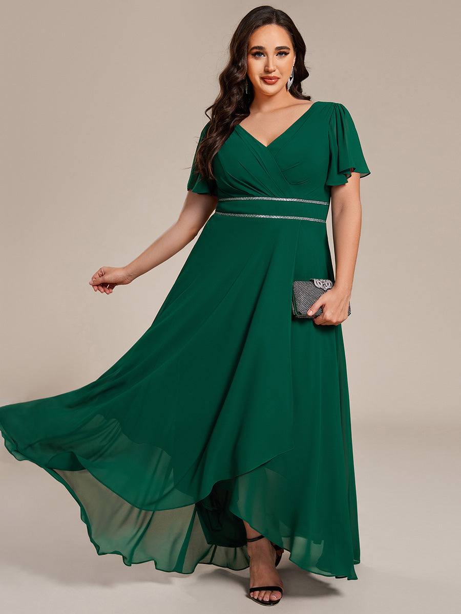 Plus Size V-Neck Rhinestone Waist Chiffon Maxi Formal Evening Dress