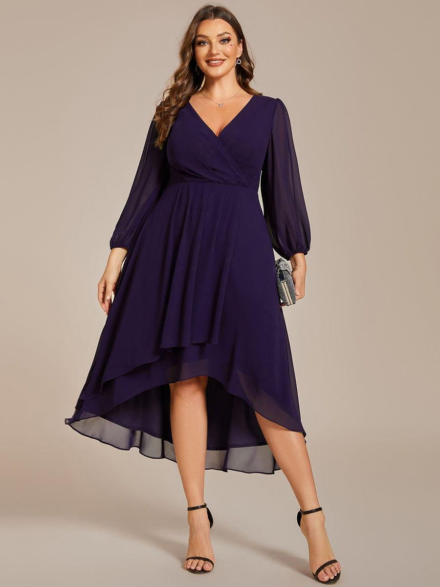 Plus Size Chiffon A-Line 3/4 Sleeves Asymmetrical Hem Wedding Guest Dress