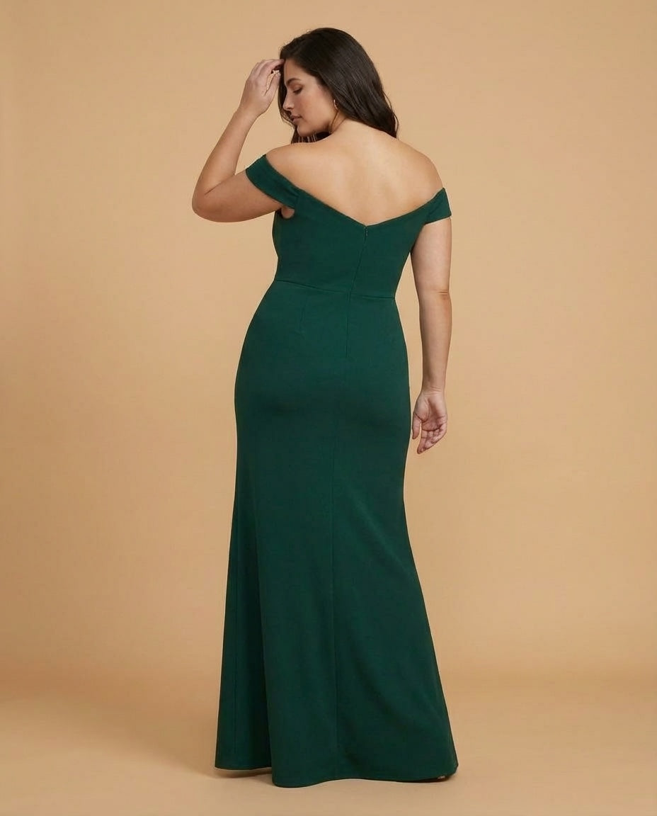 Elanthia Convertible Off-the-Shoulder Mesh Plus Size Bridesmaid Dress for Weddings - N0344