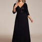 Plus Size V Neck A-Line Sequin Formal Evening Dress with Sleeve