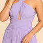 Plus Size Halter Bridesmaid Dress with Pleated Chiffon A-Line Skirt - Open Back and Side Slit