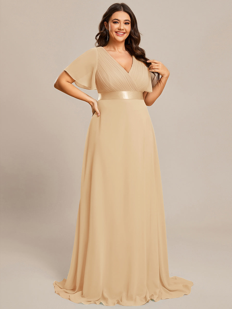 Plus Size Simple Empire Waist Flutter Sleeve Evening Dress