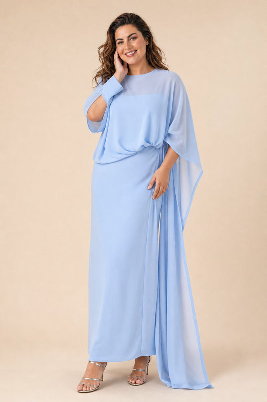 Flowy Sheer Cape Bridesmaid Dress Cuff Slit Design