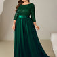 Plus Size  Sequin 3/4 Sleeves Evening Dress
