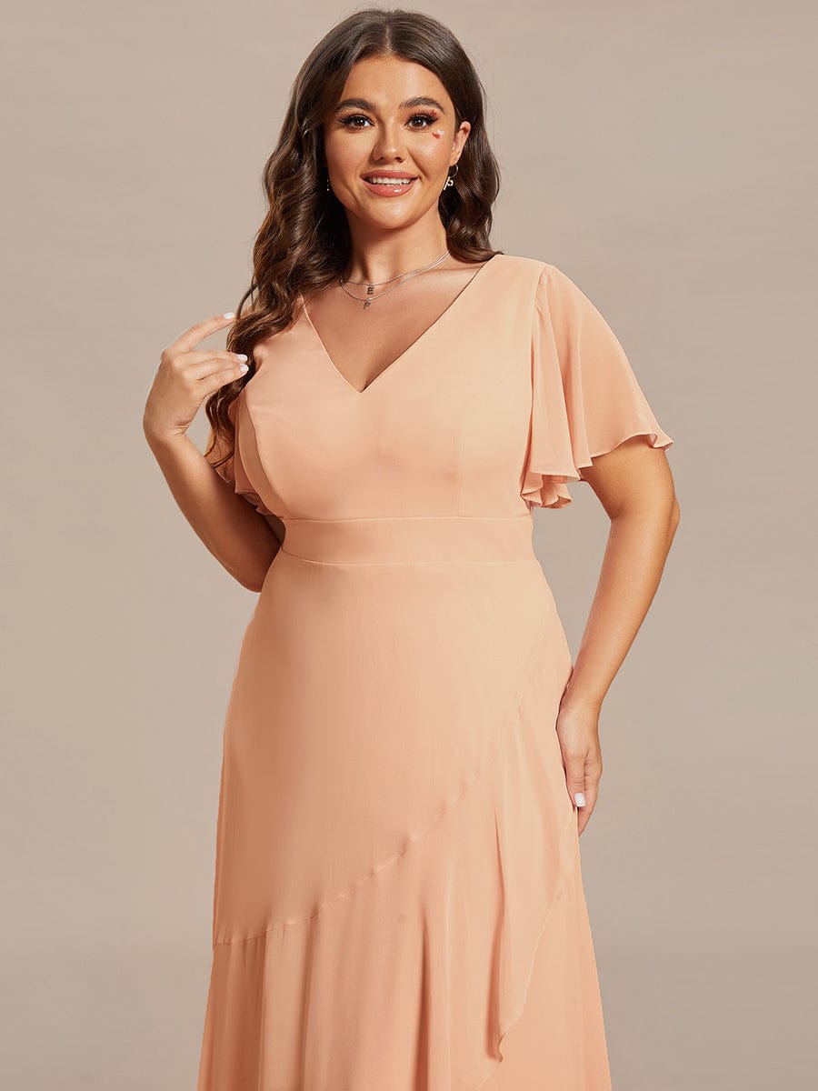 Plus Size Elegant Lotus Sleeves Chiffon Bridesmaid Dress