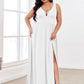 Plus Size Sleeveless V-Neck Empire Waist High Slit Floor-Length Evening Dress