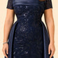 Plus Size Mother of the Bride Dress with Sequins and Flowing Cloak