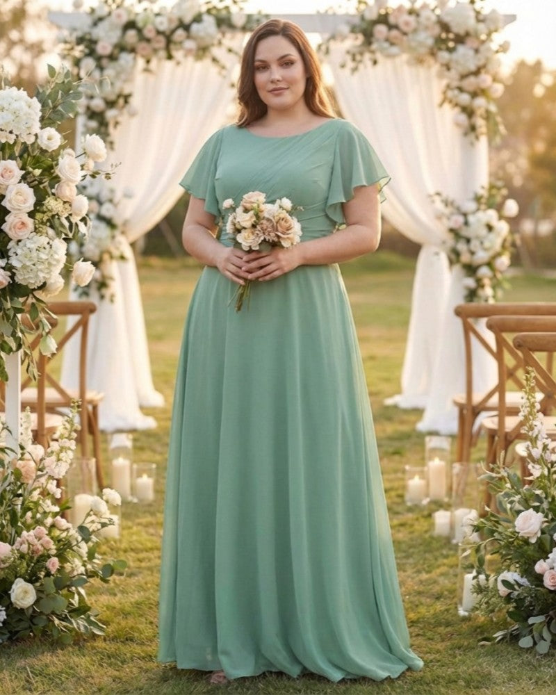 Avenleigh Plus Size Elegant A-Line Chiffon Bridesmaid Dress with Flowing Skirt -N0334