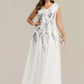 Plus Size V-Neck Sequin High Stretch Cap Sleeve Tulle Formal Dress