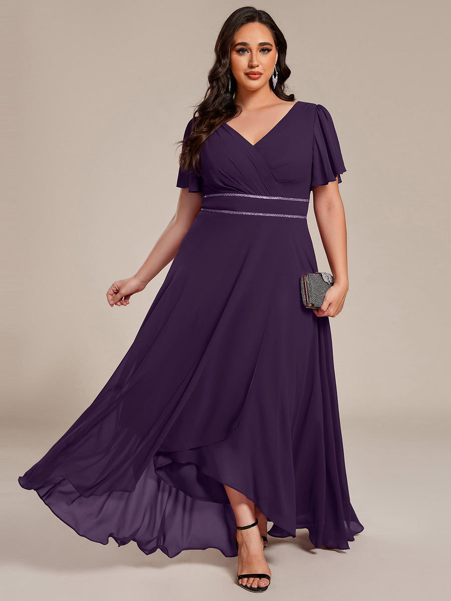 Plus Size V-Neck Rhinestone Waist Chiffon Maxi Formal Evening Dress