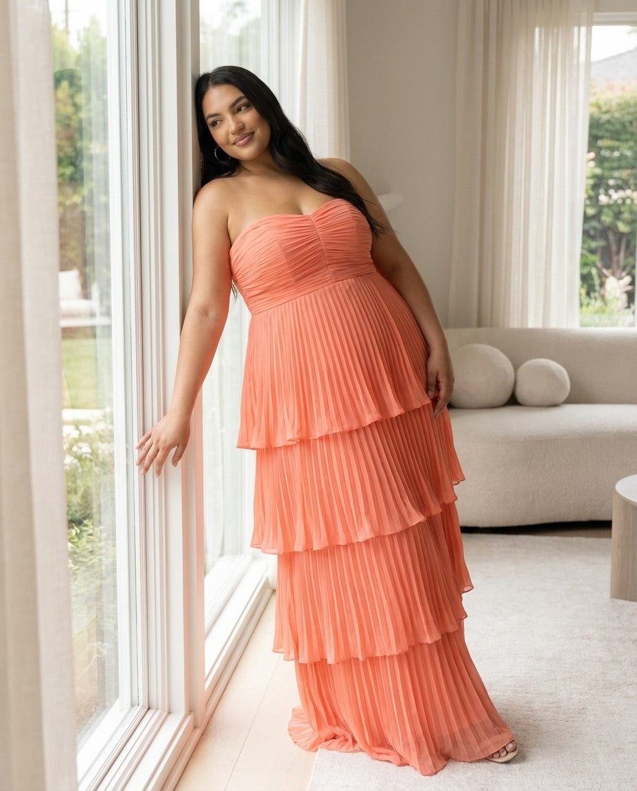 Chantarae Romantic Plus Size A Line Chiffon Bridesmaid Dress Sweetheart Floor Length Formal Gown For Wedding Guest Prom Wedding Events - N0372
