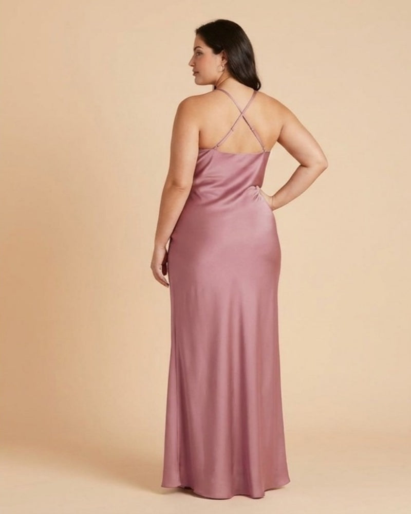Silvarelle Plus Size Flowy Feminine Evening Gown, Straight Back Sheath Dress for Wedding Engagement Parties -N0360