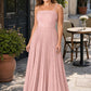 Plus Size Strapless Floral Burnout A-Line Bridesmaid Dress with Pleated Skirt
