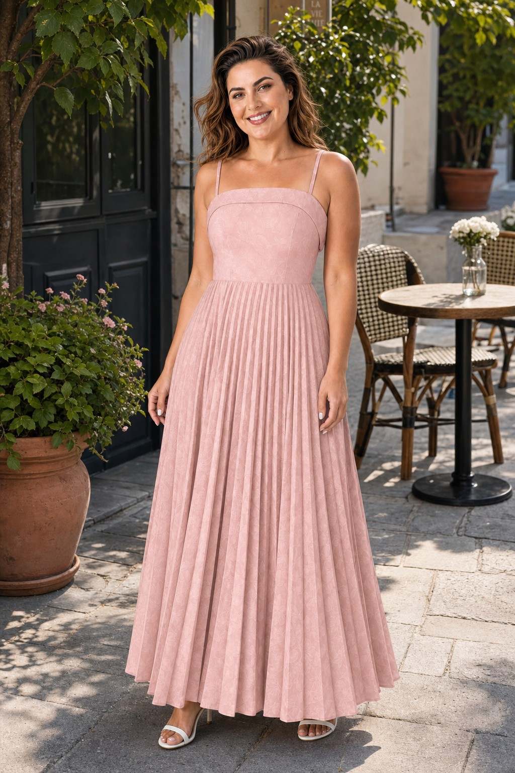 Plus Size Strapless Floral Burnout A-Line Bridesmaid Dress with Pleated Skirt