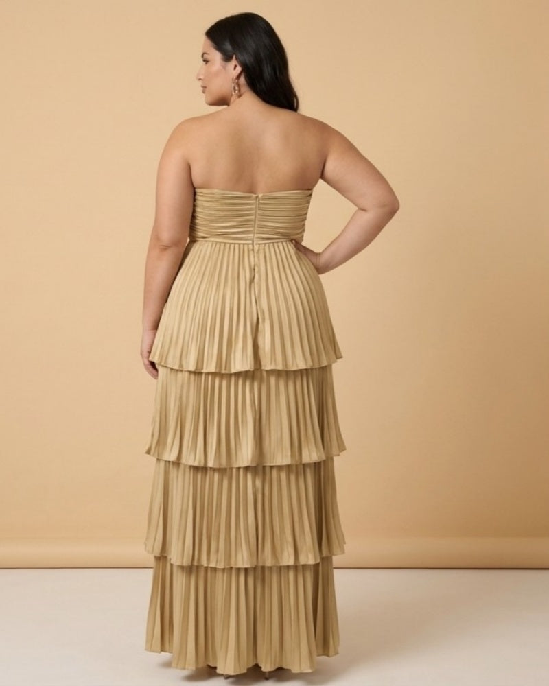 Chantarae Plus Size A Line Satin Strapless Evening Gown for Curvy Bridesmaid Wedding Prom Formal Partyn -N0385