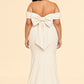 Plus Size Off Shoulder Ruched Bridesmaid Dress with Statement Back Bow