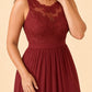 Plus Size Lace Bridesmaid Dress with Slit and Pockets Elegant A-Line Chiffon Open Back Formal Gown