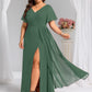 Plus Size High Slit V-Neck Empire Waist Chiffon Bridesmaid Dress